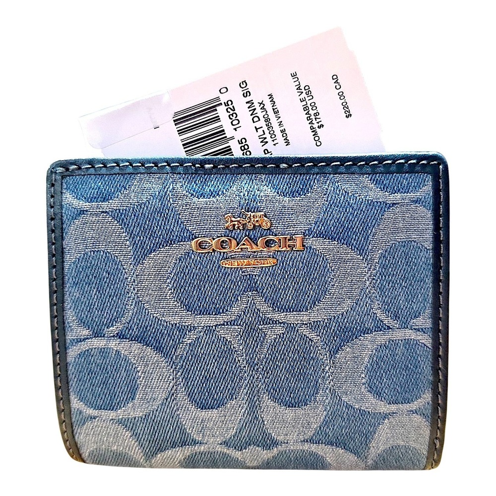Coach Snap Wallet in Signature Denim Blue Gold Bifold NWT